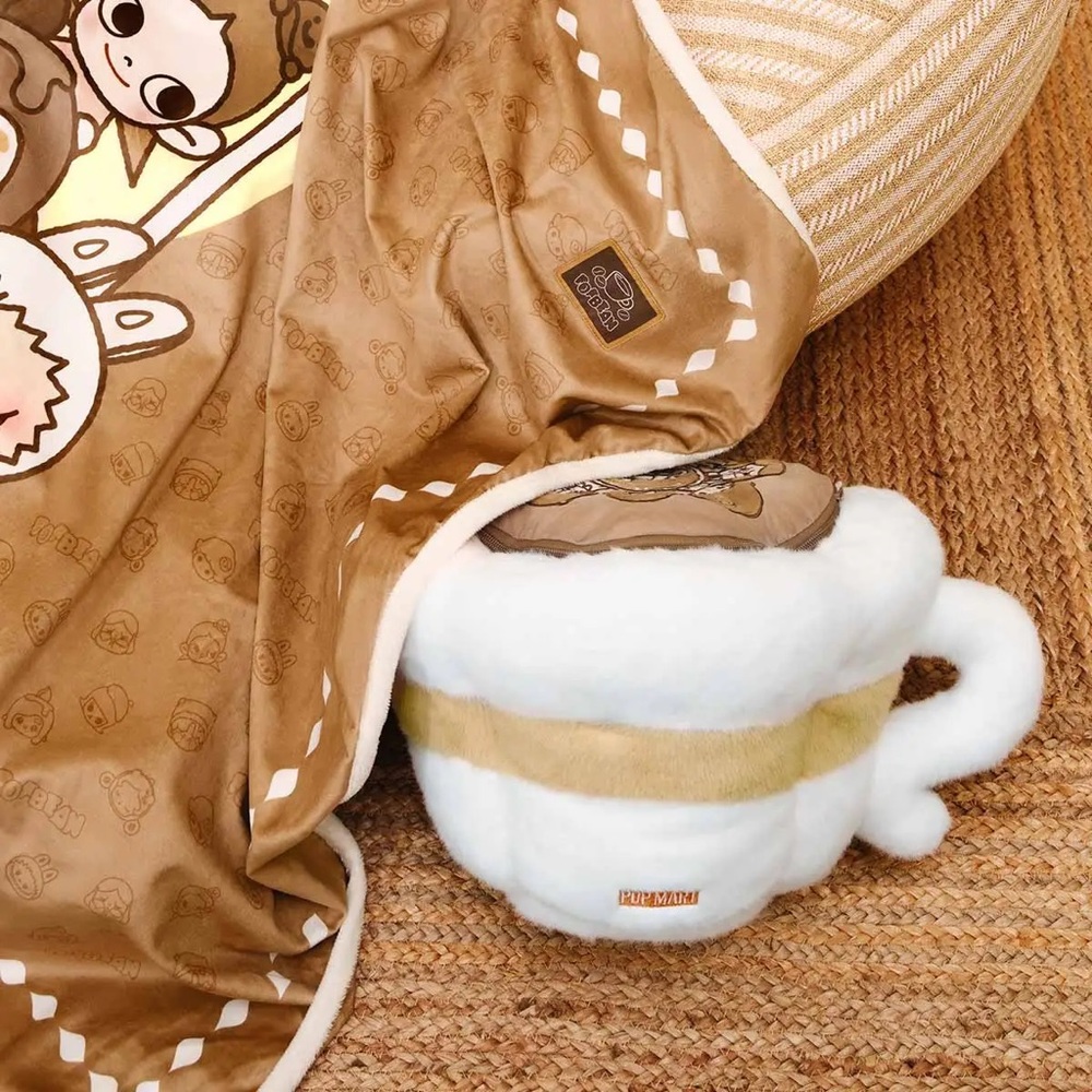 NWT POP MART Popbean Coffee Factory Blanket & Pillow Set Labubu - Picture 6 of 9